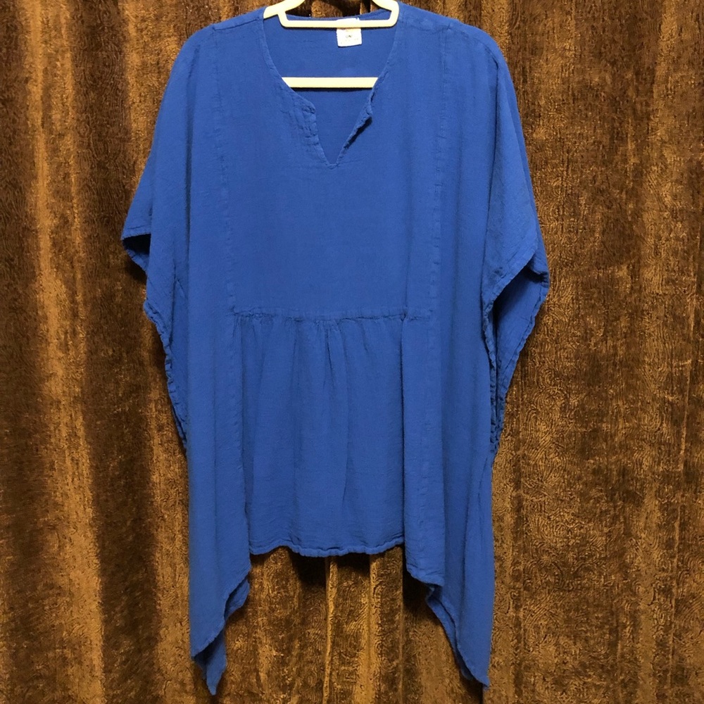 Manta del Lago Blue Gauze Blouse Tunic 100% Cotton